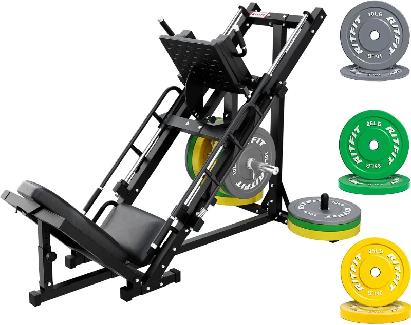 RitFit Adjustable Leg Press & Hack Squat Trainer with Included Weight Plates — Linear Bearing Home Gym Equipment for Total Lower-Body Development with Weight Storage