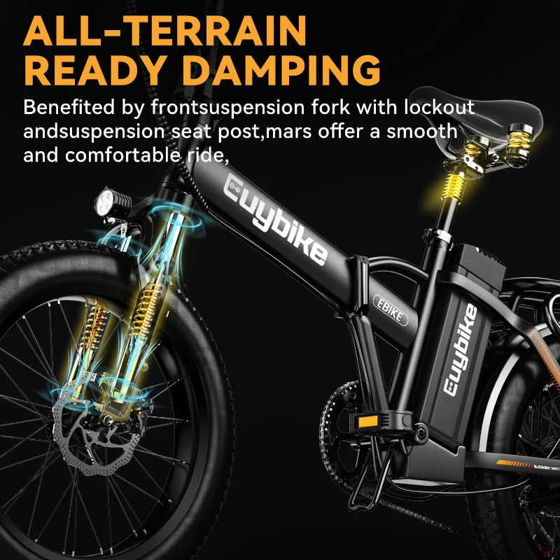 2024 Upgraded 1000W Foldable E-Bike with 48V 20Ah Removable Battery, 30+ MPH, 80-Mile Range, 20"" Fat Tires — Foldable Commuter & Off-Road Electric Bicycle