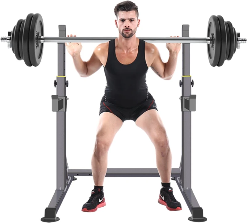 Adjustable Squat Rack — Multi-Function Barbell Rack for Home Gym, Portable Bench Press, 690 lb Capacity, 13-Height & 6-Width Positions