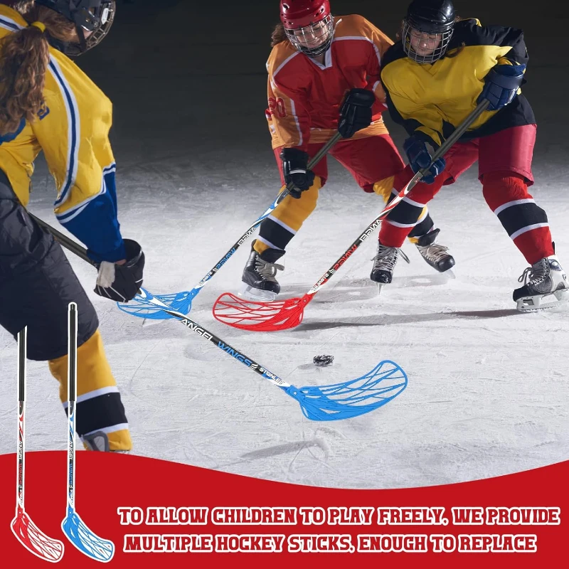 Leyndo 6-Pack Floorball Sticks – 95 cm (37.4"") Round Alloy Shaft Floorball Hockey Sticks, Red & Blue