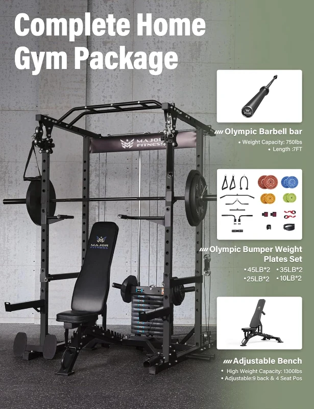 MAJOR FITNESS Drone1 Multi-Function Power Cage — Heavy-Duty Home Gym with Integrated 100 lb Weight Stack & Cable System