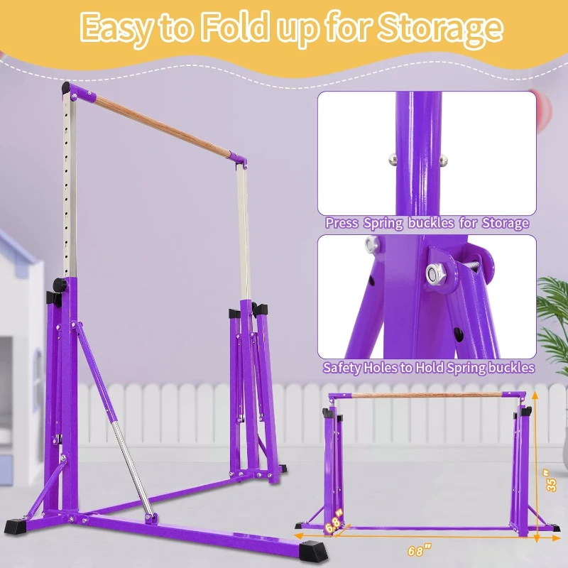 Adjustable Gymnastics Bar for Kids 5FT/6FT - Ages 5-20, Height 35.4""–59"" / 45""–71"", 500 lb Capacity, Home Training Equipment