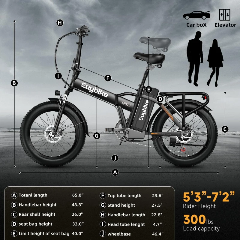 1000W Foldable Electric Bike with 48V 20Ah Removable Battery, 30+ MPH, 80-Mile Range, 20"" Fat Tires — Adult E-Bike for Commute, Beach & Snow