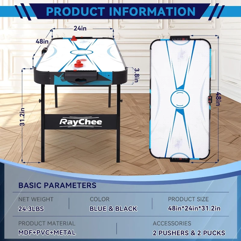 Foldable Air Hockey Table with Powerful Motor and Digital LED Scoreboard - Includes 2 Pucks & 2 Pushers - Portable Game Table for Kids and Adults