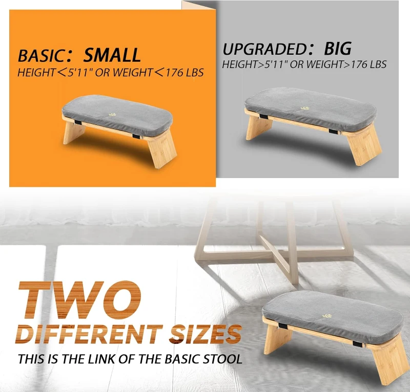 Bamboo Folding Meditation Bench Stool with Cushion — Seiza Kneeling Prayer Bench (Grey)