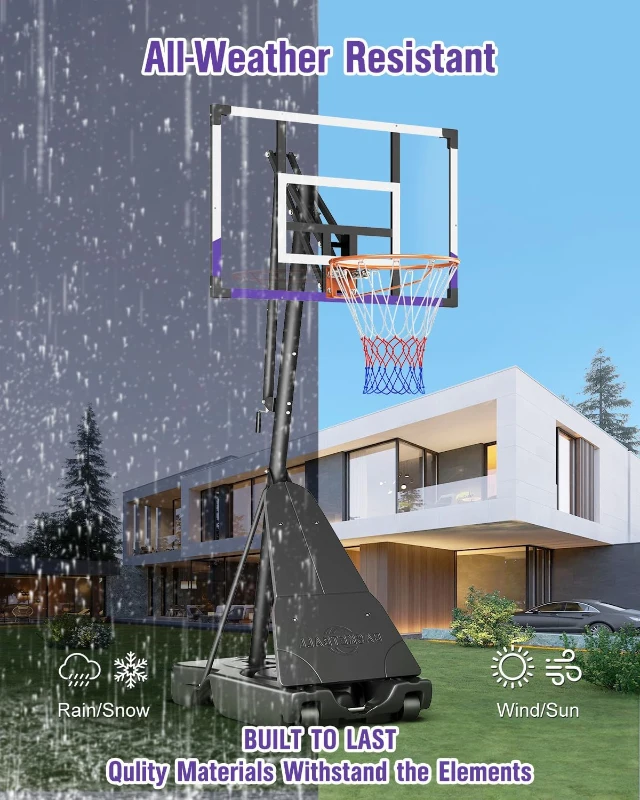 TONBUX Portable Basketball Hoop Outdoor 44/48"" Shatterproof PC Backboard, Stepless 5.25–10 ft Height Adjustment, Wheeled Base for Backyard & Driveway