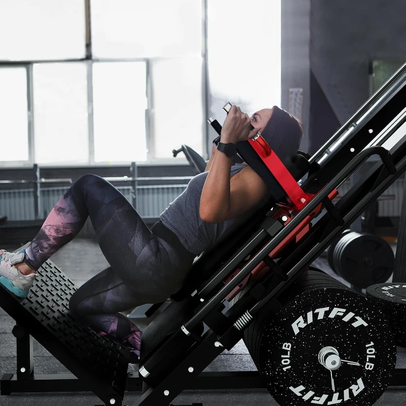 RitFit Adjustable Leg Press & Hack Squat Station with Included Weight Plate Kit, Linear-Bearing Home Gym with Weight Storage Posts