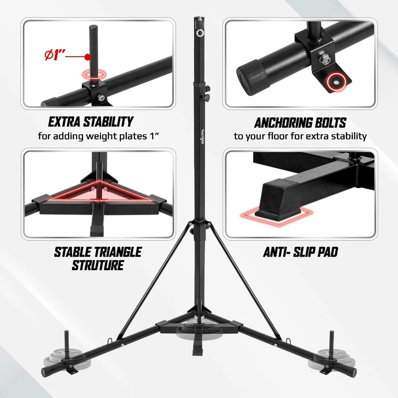 Yes4All Heavy Bag Stand with Stainless Steel Swivel Chain and 4 Snap Hooks — Adjustable Freestanding Boxing Bag Hanger