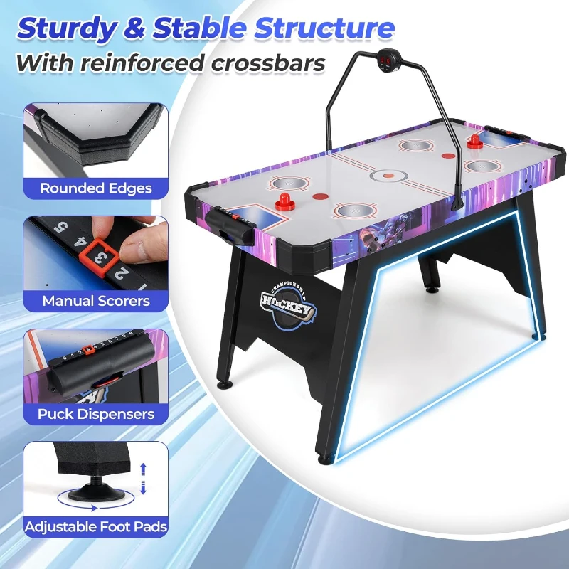 GYMAX 56 in Air Hockey Table with 12V High-Performance Motor and LED Digital Scoreboard - Includes 2 Pushers & 2 Pucks, for Home, Game Room, Office
