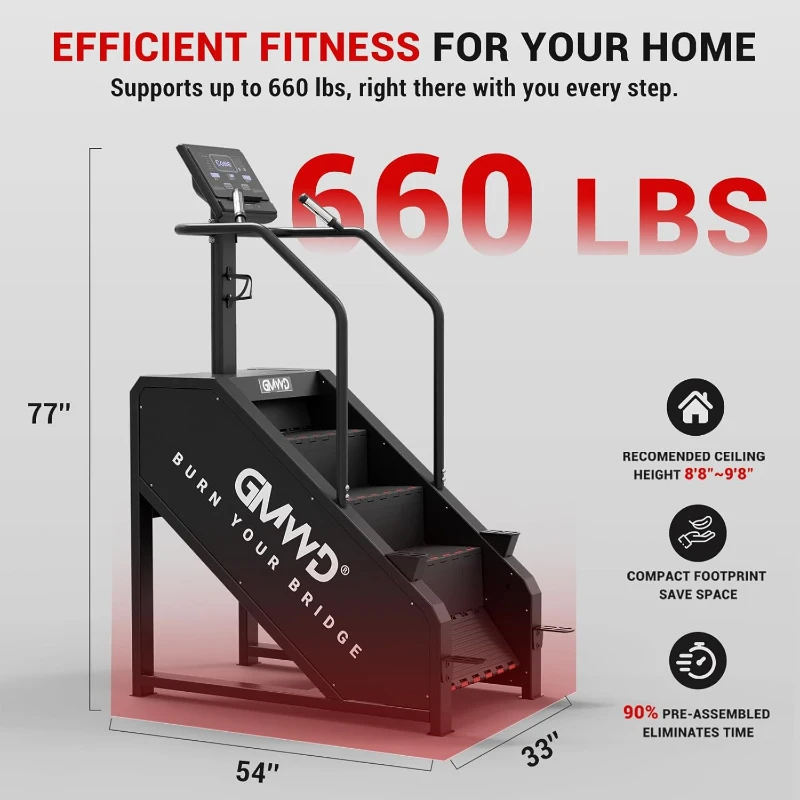 GMWD Commercial-Grade Stair Stepper Machine with 17.3"" LED Display, 15 Resistance Levels, 24-164 SPM