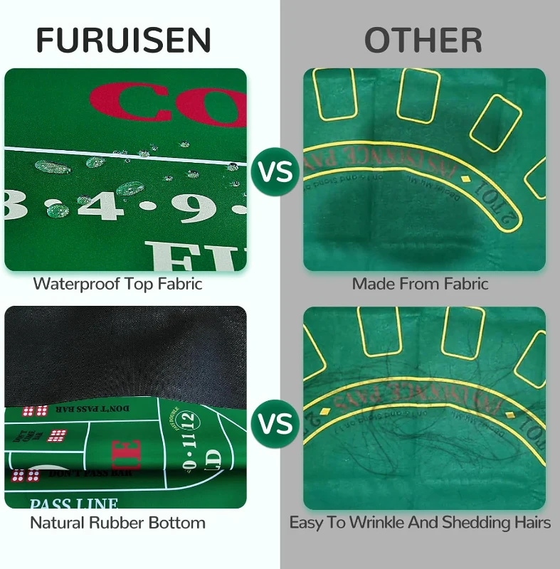 70"" x 35"" Upgraded Waterproof Casino Craps Tabletop Layout Mat with Carrying Bag, Anti-Slip Rubber Top Cover for Parties and Home Game Nights