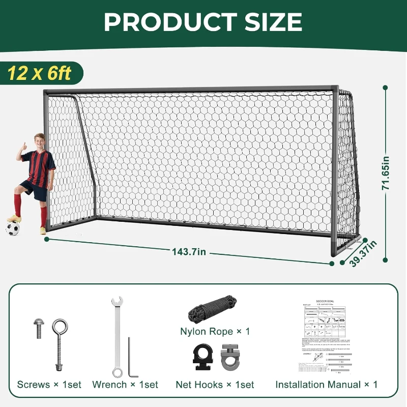 MOPHOTO Heavy-Duty Soccer Goal — Multiple Sizes for Backyard, Training & Full-Size Practice (Various Dimensions Available)