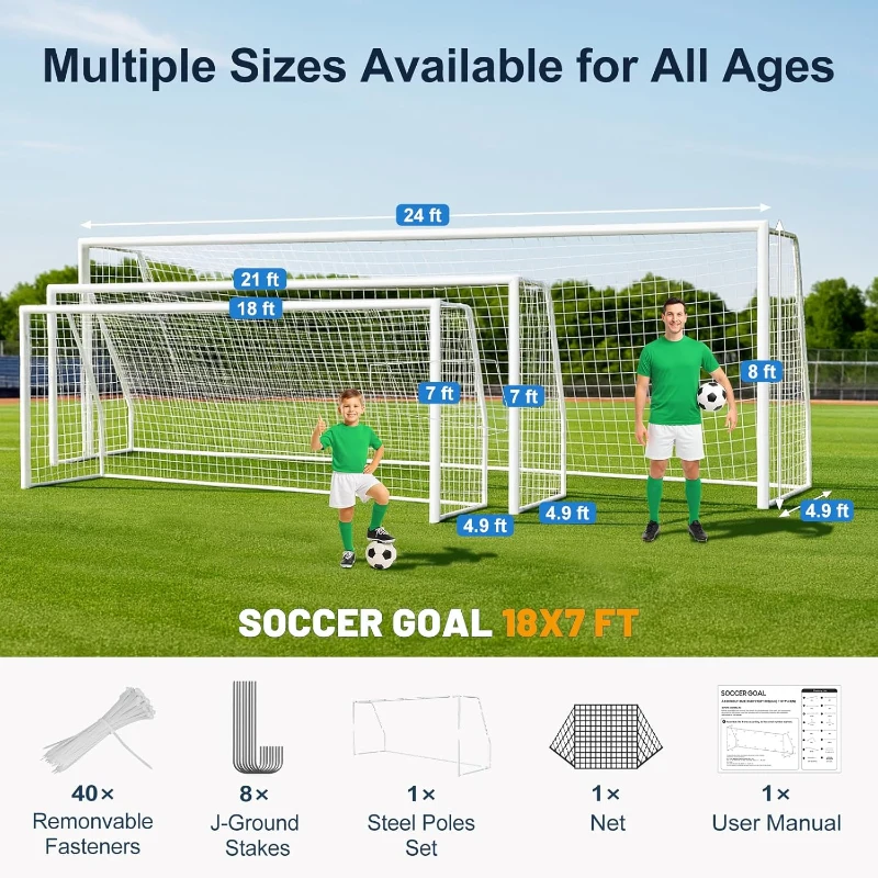 MOPHOTO Soccer Goal — 6x4/8x6/10x6.5/12x6/16x7/18.5x6.5/21x7/24x8 ft Backyard & Full-Size Training Goals for Teens & Adults