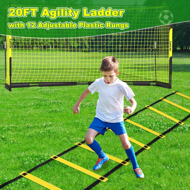 Collapsible Soccer Goal 12×6 ft / 16×7 ft – Portable Pop-Up Net with Carry Bag, 4 Ground Stakes & 12 Training Cones