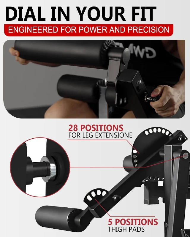 GMWD LE02 Plate-Loaded Leg Extension & Curl Machine, Adjustable Lower-Body Exercise Bench with Rotary Leg Attachment, Home Gym Thigh Trainer (Black)