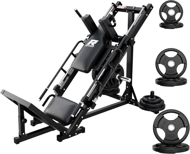 RitFit Heavy-Duty Leg Press & Hack Squat Station with Plate Set, Linear Bearings and Weight Storage for Home Gyms