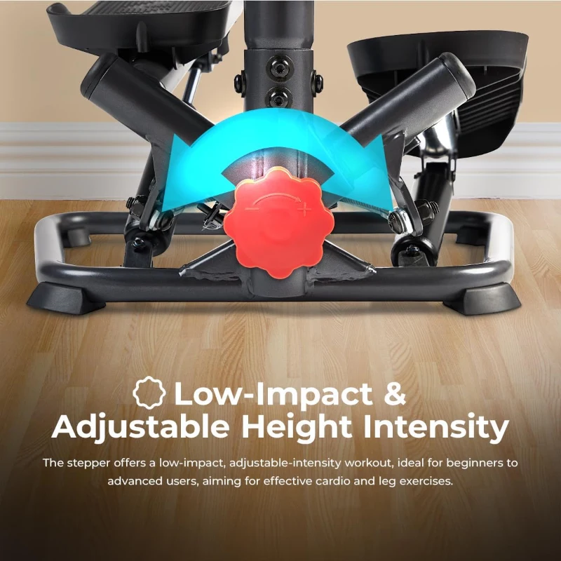 Sunny Health & Fitness Twist Stepper with Handlebar — Compact Low-Impact Cardio Stepper with Bluetooth App Connectivity