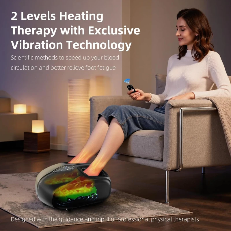 ALLYOUGER Shiatsu Foot Massager with Heat, Vibration, Air Compression and Deep Kneading for Plantar Fasciitis & Neuropathy — Removable Liners, Remote Control (Black)