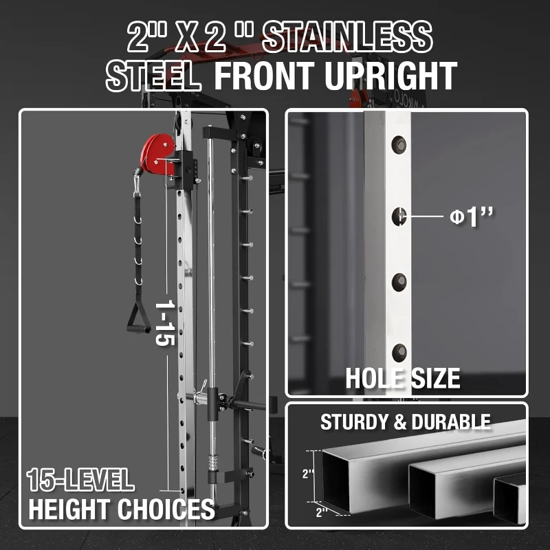 Mikolo M4 Smith Machine 2200 lb Capacity Squat Rack with Lat Pulldown & Cable Crossover, Includes Leg Hold-Down Attachment