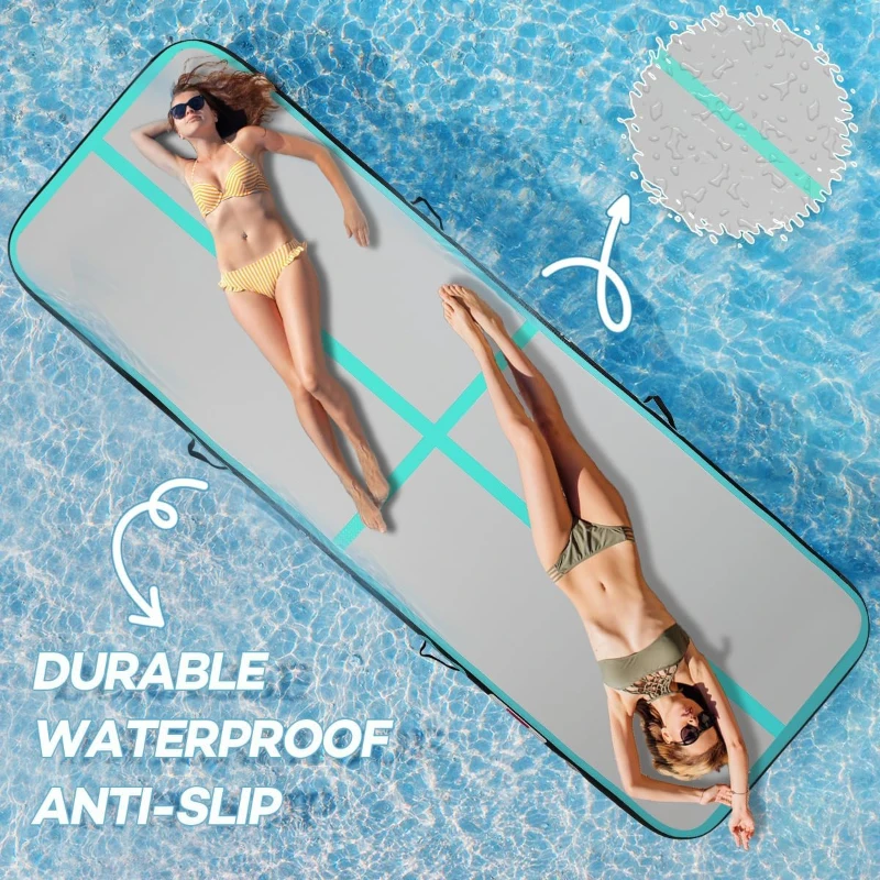 Portable Inflatable Gymnastics Air Track — 6ft/10ft/13ft/16ft/20ft, 4in or 8in Thickness with Included Electric Pump — Ideal for Training, Cheer, Yoga, Pool and Beach