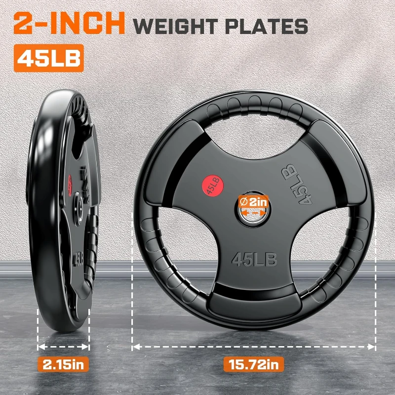 XDDIAS 2-Inch Olympic Rubber Grip Plates — Solid Cast Iron Core Weight Set for Home & Gym Strength, Weightlifting and Bodybuilding (Pair/Sets)