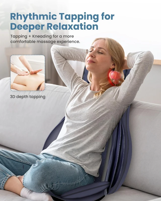 COMFIER Shiatsu Neck & Back Massager with Heat - Tapping and Deep-Tissue Kneading, Adjustable-Height Neck Rollers, Compression & Vibration Chair Pad for Full-Body Relief