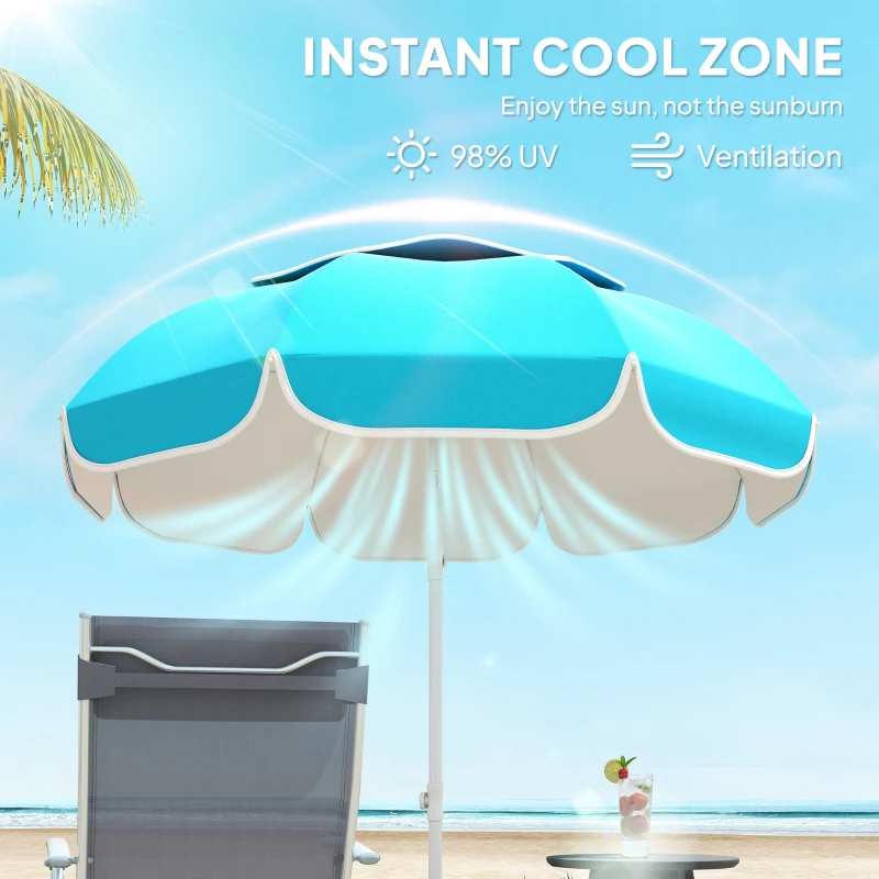 Outsunny 6 ft Beach Umbrella Portable with Sand Anchor, Carry Bag, Adjustable Height & Tilt, UPF50+ UV Protection, Blue