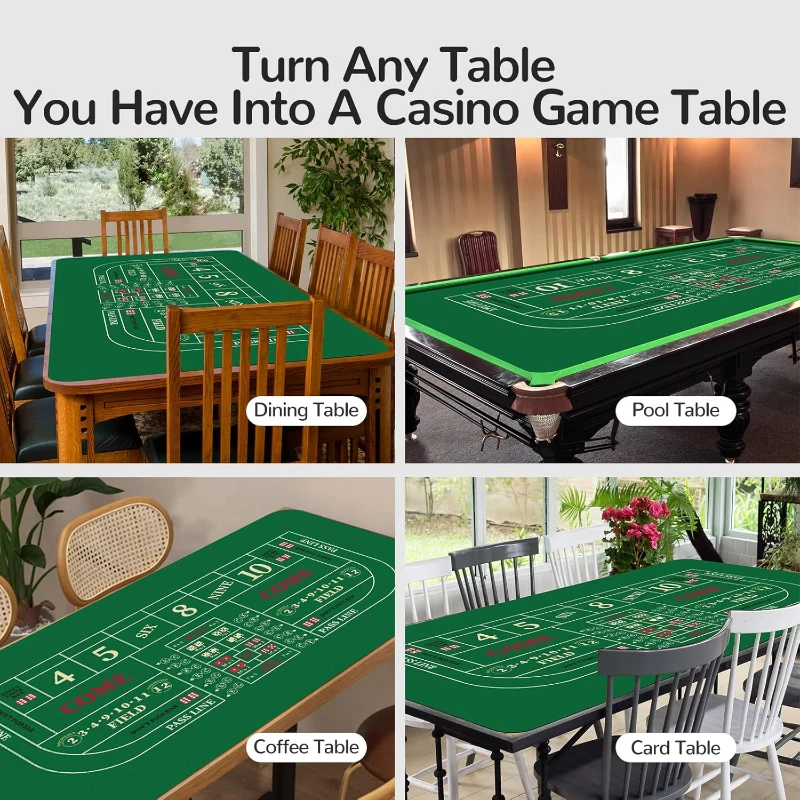 70"" x 35"" Upgraded Waterproof Casino Craps Tabletop Layout Mat with Carrying Bag, Anti-Slip Rubber Top Cover for Parties and Home Game Nights