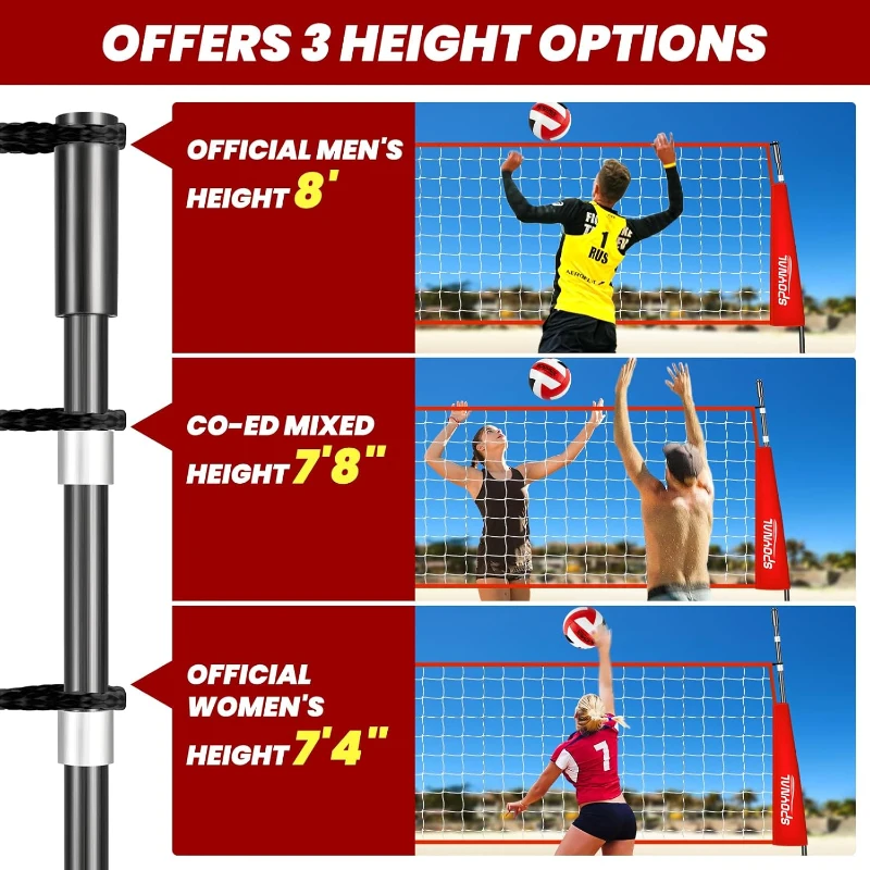 SPOYNAL 12FT/20FT Portable Freestanding Volleyball Net — Adjustable Height Practice Set with Carry Bag, PU Ball & Pump for Indoor/Outdoor Use