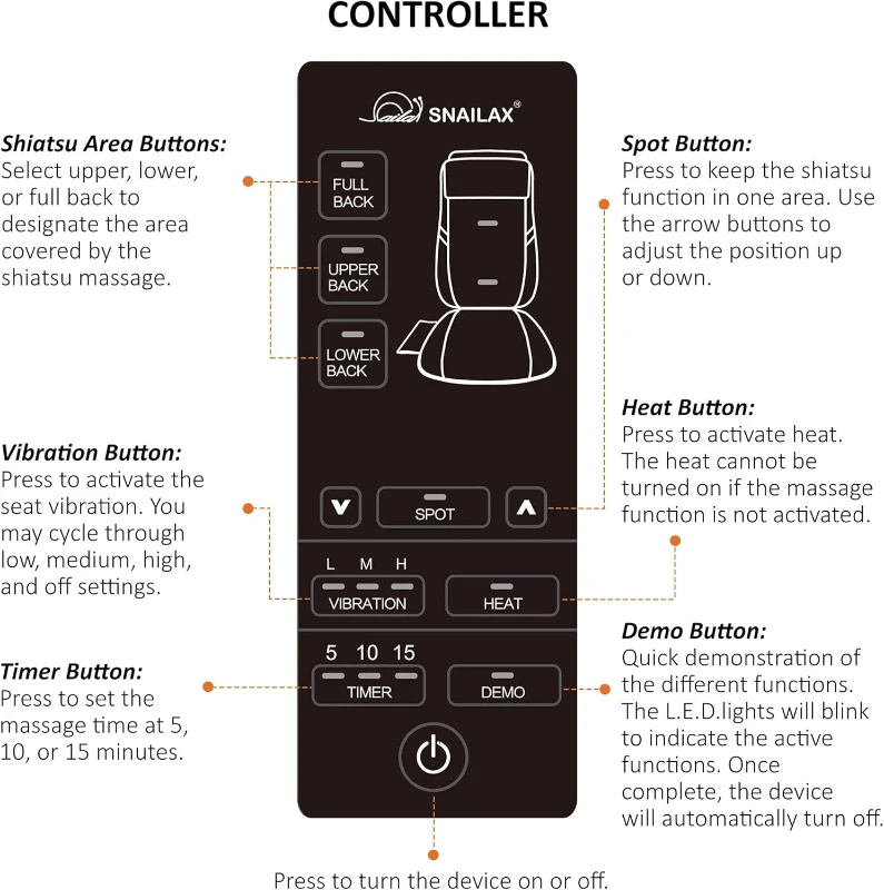 Snailax Shiatsu Back Massager with Heat — Seat Cushion with 8 Flexible Kneading Nodes, Vibration Seat, Detachable Neck Pillow, Anti-Slip Pad for Office & Home, Gift Option