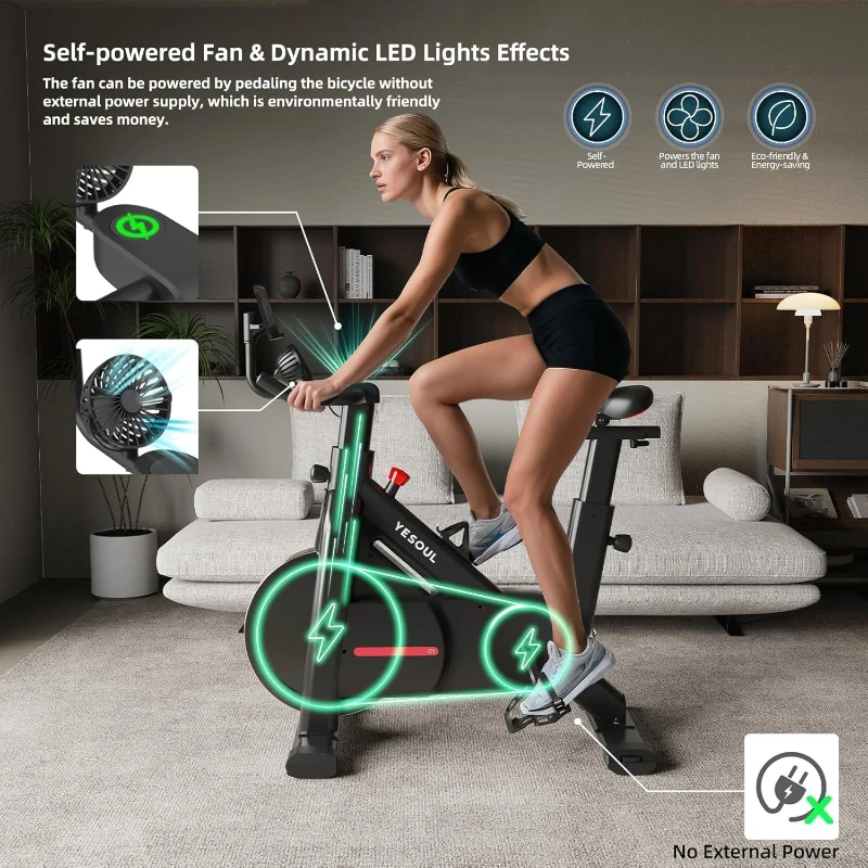 YESOUL Self-Powered Indoor Exercise Bike with Exclusive Smart App, 100-Level Magnetic Resistance, Stable Triangle Frame and 300 lb Capacity
