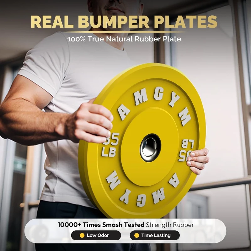 AMGYM 2-Inch Olympic Bumper Plate Set (10–500 lb Options) – Rubber Barbell Weight Plates for Home Gym, Strength Training, Multiple Colors