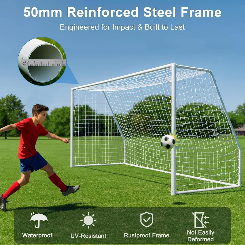 MOPHOTO Soccer Goal — 6x4/8x6/10x6.5/12x6/16x7/18.5x6.5/21x7/24x8 ft Backyard & Full-Size Training Goals for Teens & Adults