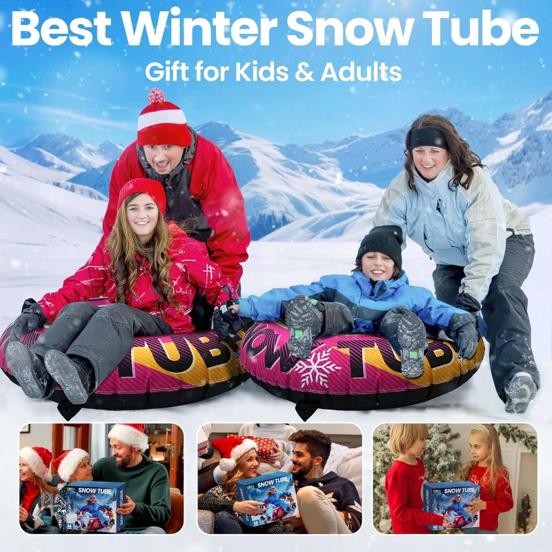 ZIZZ 48-inch Premium Canvas Inflatable Snow Tube — Heavy-Duty Winter Sled for Families