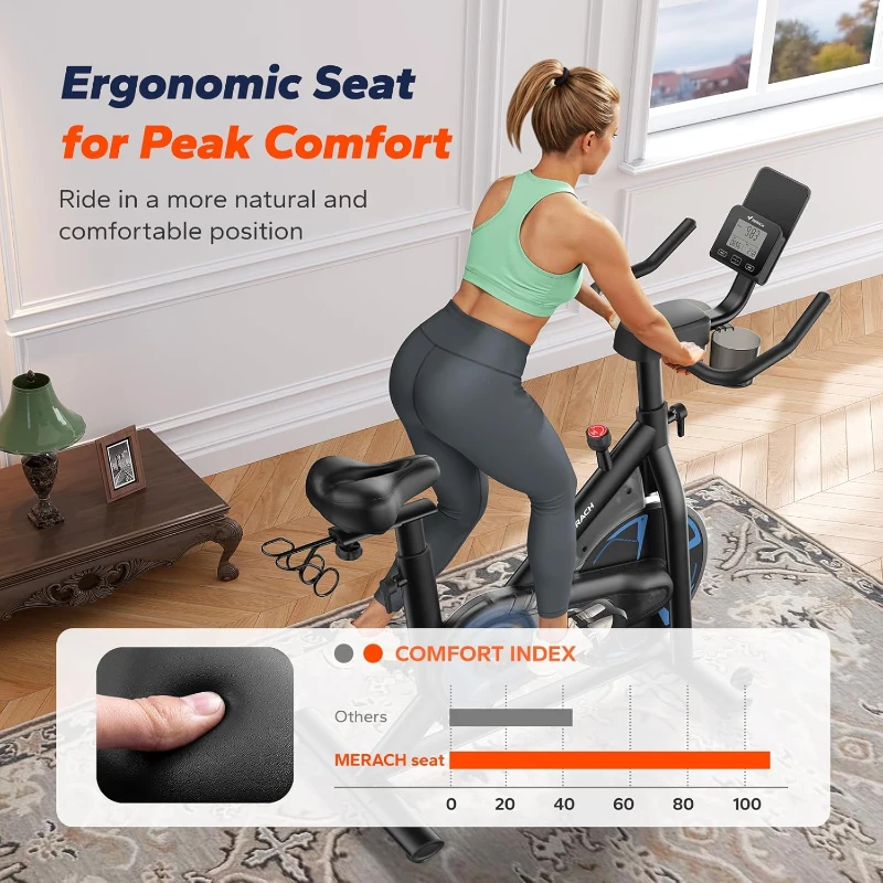 Merach Magnetic Exercise Bike S36 — Low-Noise Spinning Bike with Wide Seat, 330 lb Capacity, Exclusive App, Tablet Mount & Guided Courses