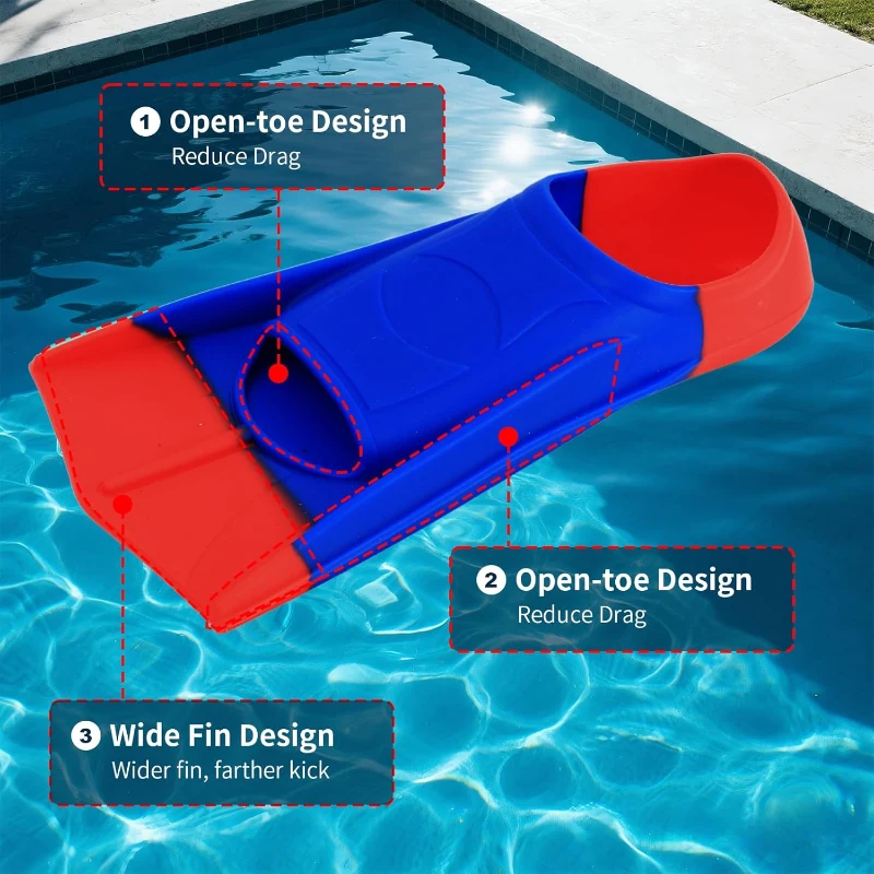 Kids Short Swim Fins — Soft Silicone Training Flippers for Beginner Boys & Girls, Comfortable Pool Fins