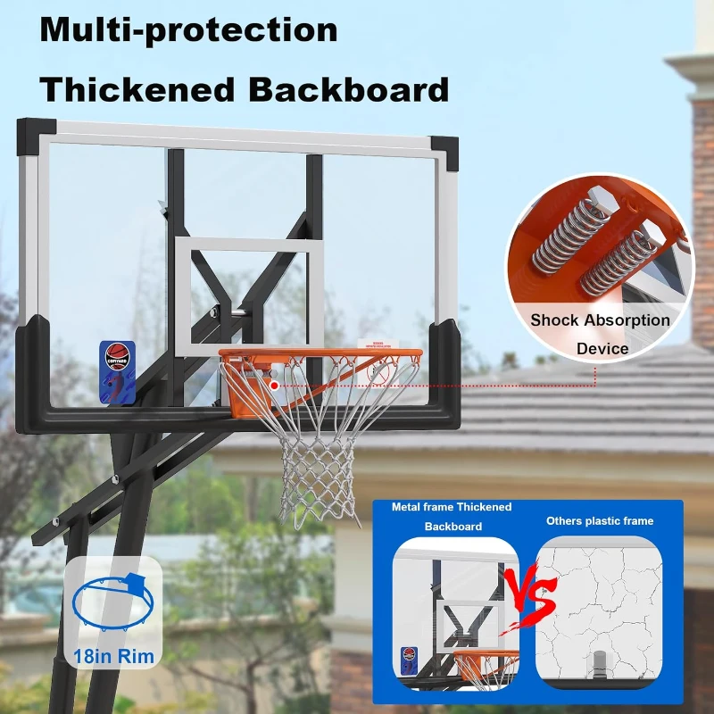 Adjustable Outdoor Basketball Hoop with 44/54-inch Shatterproof Backboard, 5.25–10 ft Height Range, Portable Base with Sandbag