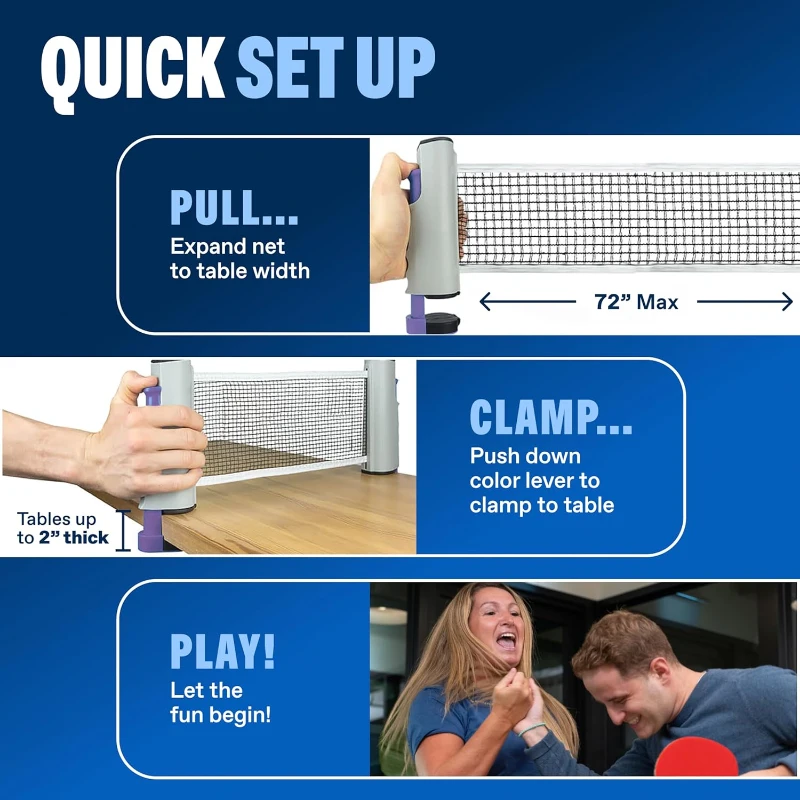 PRO-SPIN All-in-One Portable Ping Pong Set - Retractable 72"" Net for Any Table, 4 Paddles, 6 Balls and Carry Case - Family-Friendly Table Tennis Gift