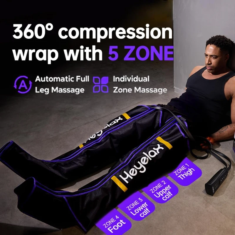 Heyelax Medical-Grade Full Leg Compression Massager (Medium) — Recovery Boots with Thigh-to-Foot Air Chambers, Fast Pump, FSA Eligible