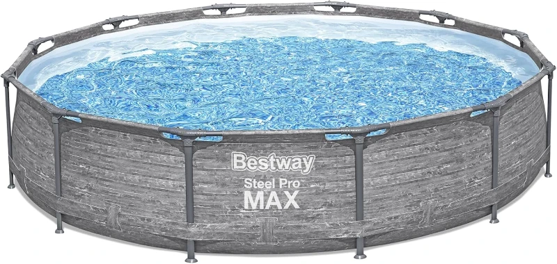 Bestway Steel Pro MAX 12' x 30"" Round Above-Ground Family Pool Set with Metal Frame, Liner and 330-Gallon Filter Pump – Gray