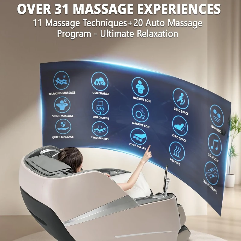 4D Full-Body Massage Chair Zero Gravity Recliner — 55"" S+L Track, 20 Auto Modes, 11 Techniques, 40 Airbags, Yoga Stretch, App Control, Negative Oxygen Ions (Grey)