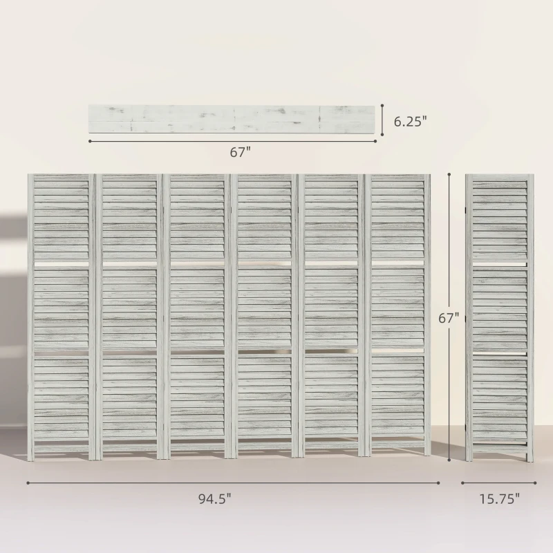 HOMCOM 6 Panel 67" Tall Wood Privacy Screen Room Divider with 3 Shelves and Folding Storage for Bedroom, White