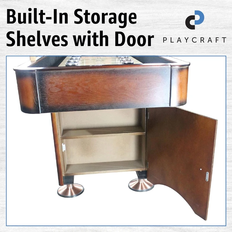 Playcraft Georgetown Shuffleboard Table — Split 2-Piece Option for Narrow Access, Storage Cabinet, Includes Pucks, Abacus, Brush & Wax