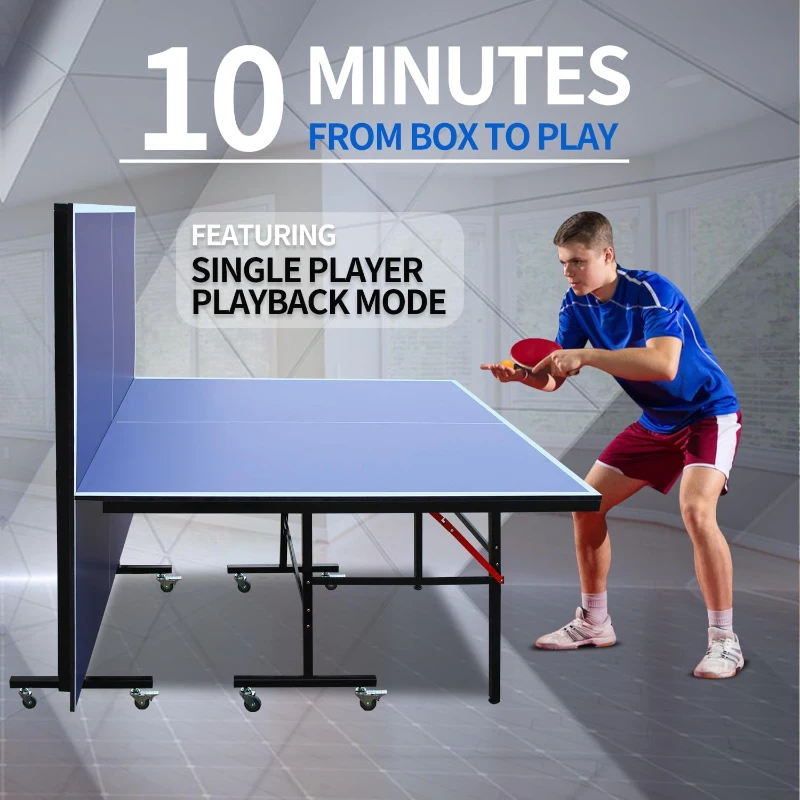 Compact Foldable Table Tennis Table — Professional Indoor Ping-Pong Set (8FT/9FT) with Single-Player Playback, Net & Posts, 2 Paddles, 3 Balls