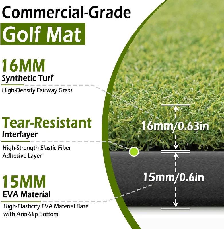 Bearwill Golf Mat 31mm — 5x4 ft / 5x5 ft High-Elasticity Artificial Turf Hitting Mat for Garage Simulators, Chipping and Driving Practice