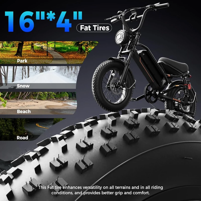 Electric Dirt Bike for Adults – 2000W/1500W Peak Motor Ebike with 20""/16""x4"" Fat Tires, 48V Removable Battery, All-Terrain Dual Suspension