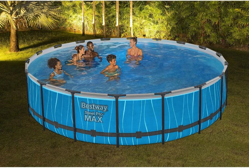 Bestway Steel Pro MAX 18' x 48"" Metal Frame Above-Ground Round Pool Set with LED Light & Remote, Ladder, Cover and 1500 GPH Filter Pump