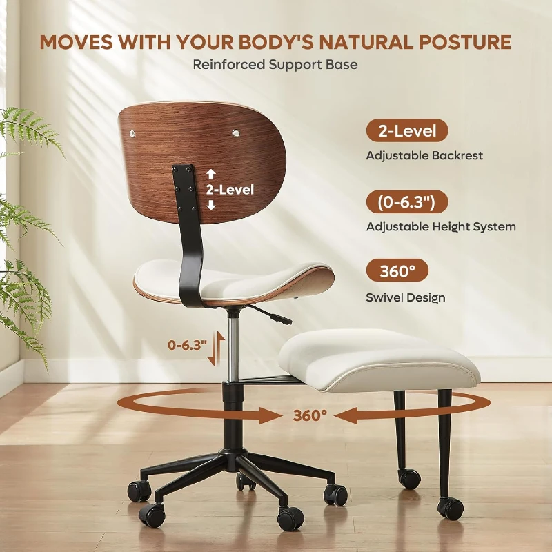 Bestier Contemporary Bentwood Meditation Chair with Wider Back Support, 360° Swivel and Height Adjustment for Cross‑Legged Seating, Supports up to 300 lbs (White)