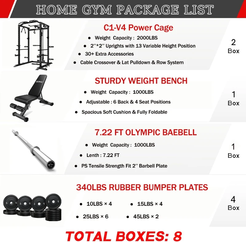 C1-V4 Power Cage — GOIMU 2000 lb Squat Rack with Lat Pulldown, Multi-Function Strength Cage with Extensive Attachments for Home Gym