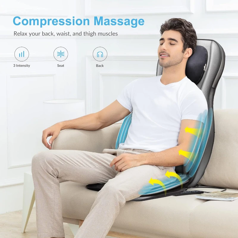 COMFIER 2D/3D Shiatsu Neck & Back Massager with Heat - Adjustable Rolling & Spot Massage, Compression and Vibration Chair Pad with 2D/3D Kneading